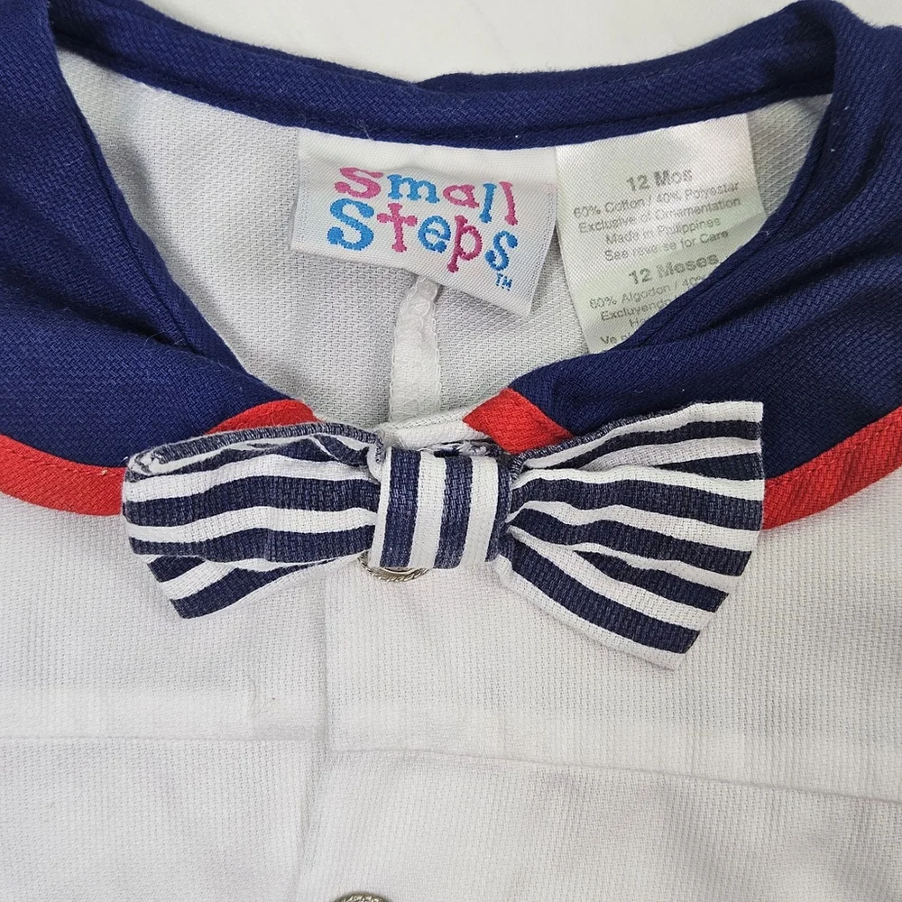 Vintage Small Steps Sailor Outfit 12 Months Nautical Sailboat Bow Tie One Piece
